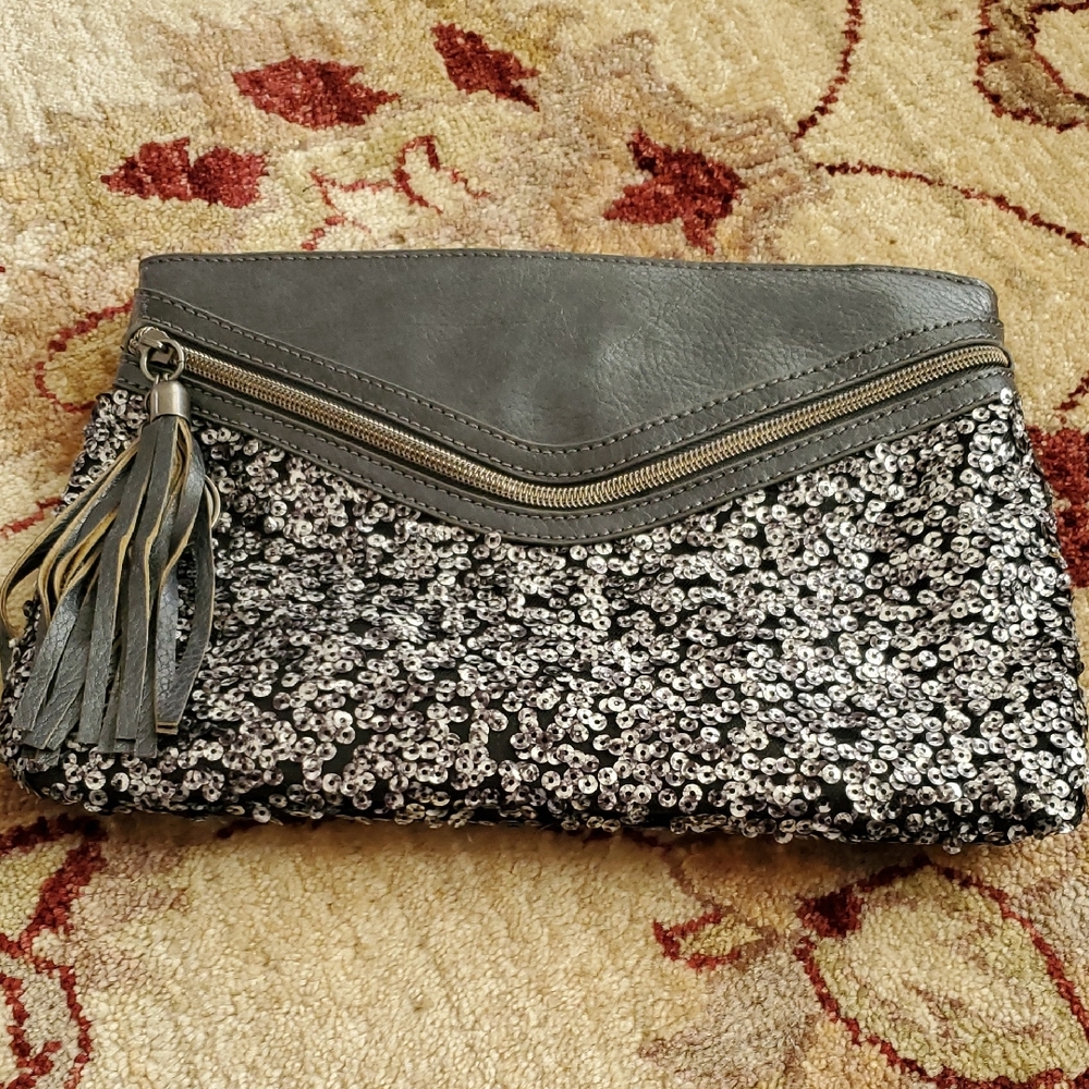 Nine West Grey and Silver Sequin Clutch